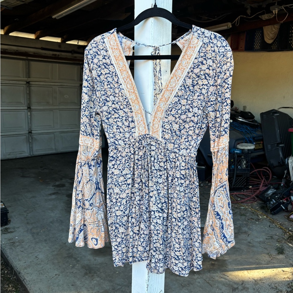Free People Navy and Peach Floral Mini Dress